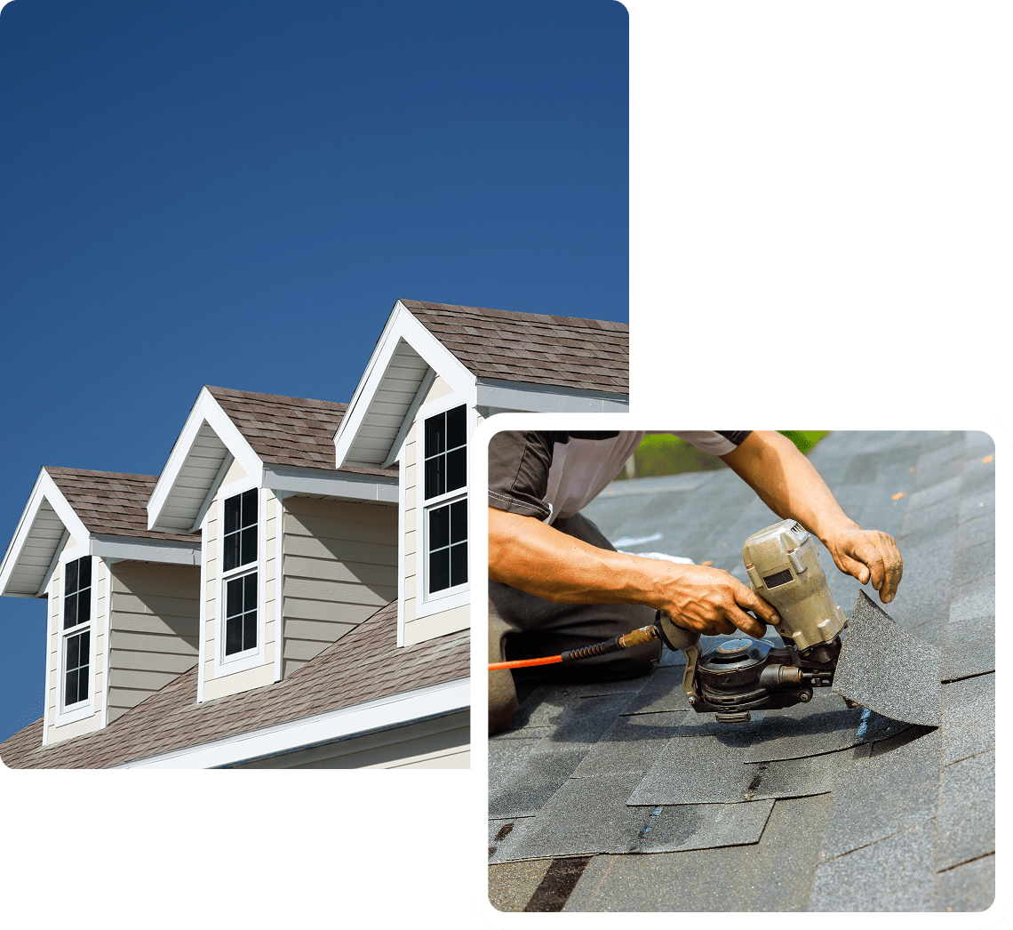 Roofer installing shingles